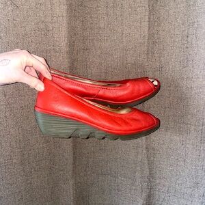 Fly London Red Wedge Shoes with Chunky Heel Staple Eclectic Bold Gently Used
